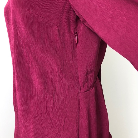 Massimo Dutti Red Burgundy Open Back Bow Crumpled Crepe Shift Dress Size 6 - Picture 10 of 14
